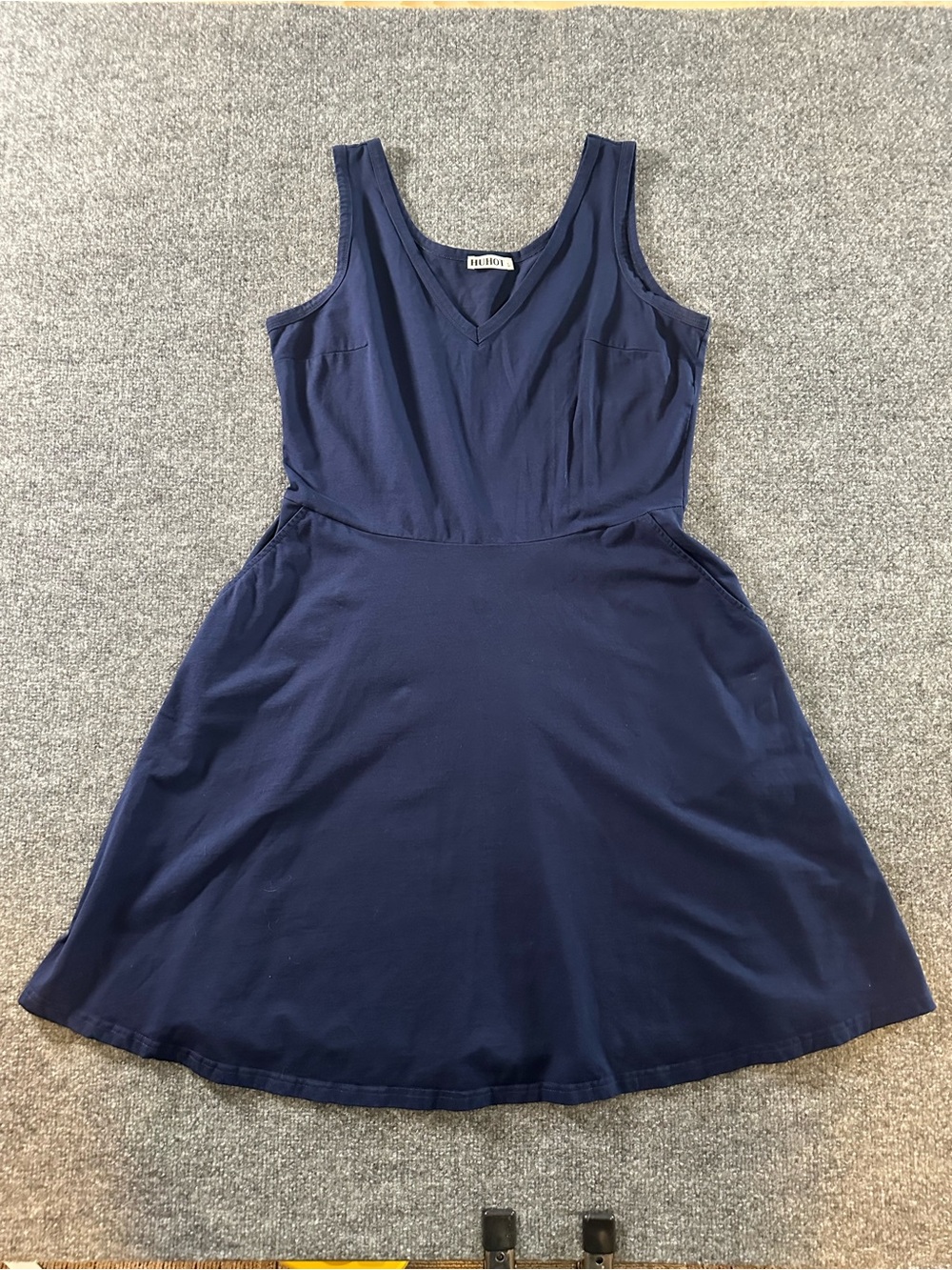 HUHOT Sleeveless Active Wear Navy Blue Dress with Pockets